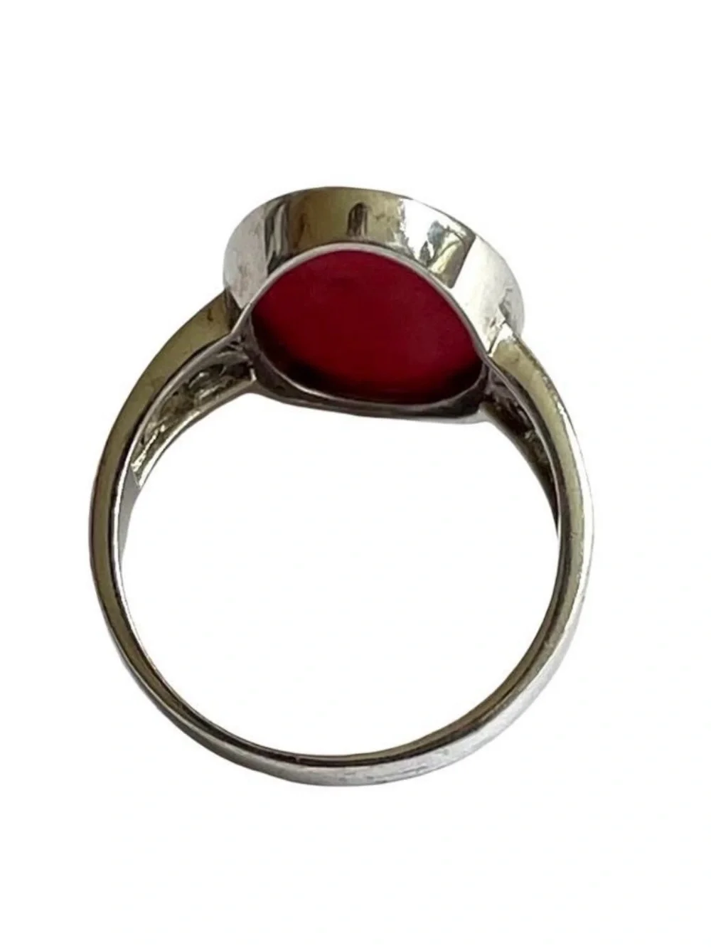 Vintage Sterling Silver And Coral Ring Size 8